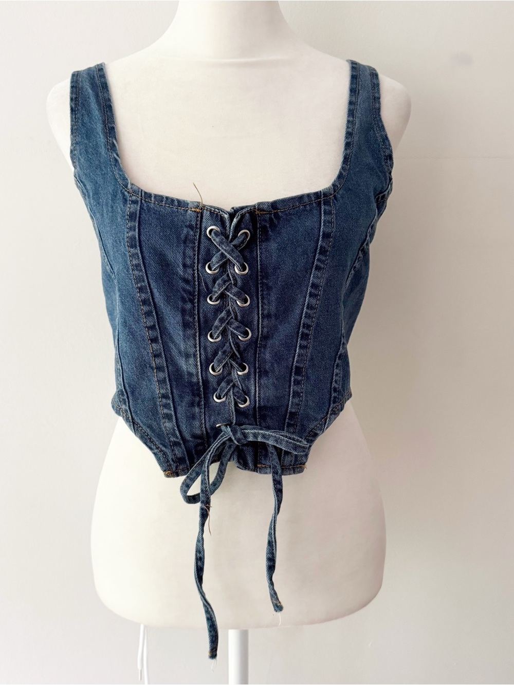 Lone Star Women 100% Cotton Denim Lace Up Corset Top Western Country Cottage